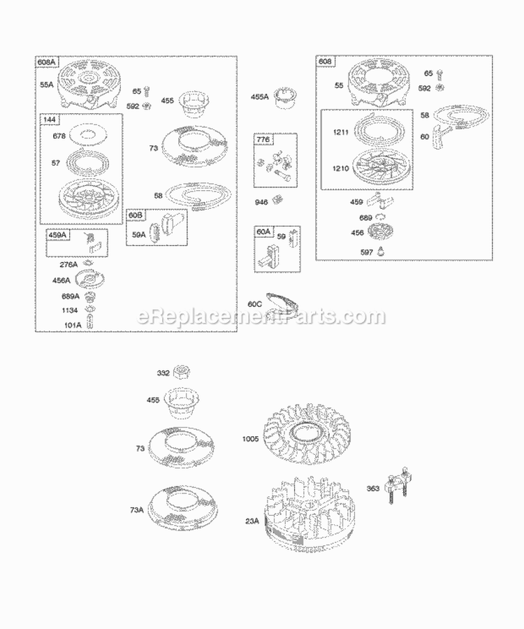 Flywheel Rewind Starter Diagram and Parts List for 12F802-1788-B1  Briggs and Stratton Engine